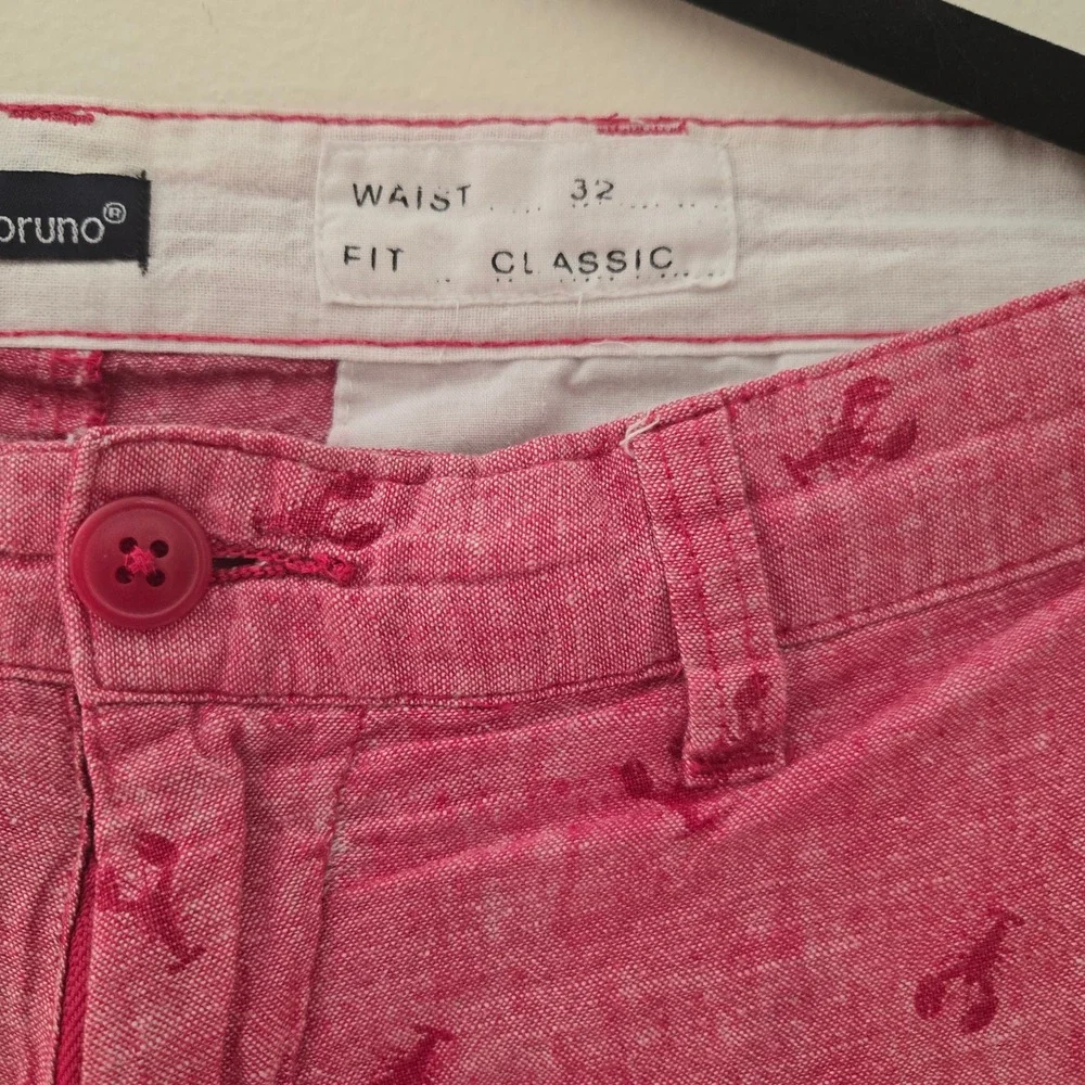 J. Crew Mens Pink Lobster Embroidered Washable Linen Shorts Classic Fit 32